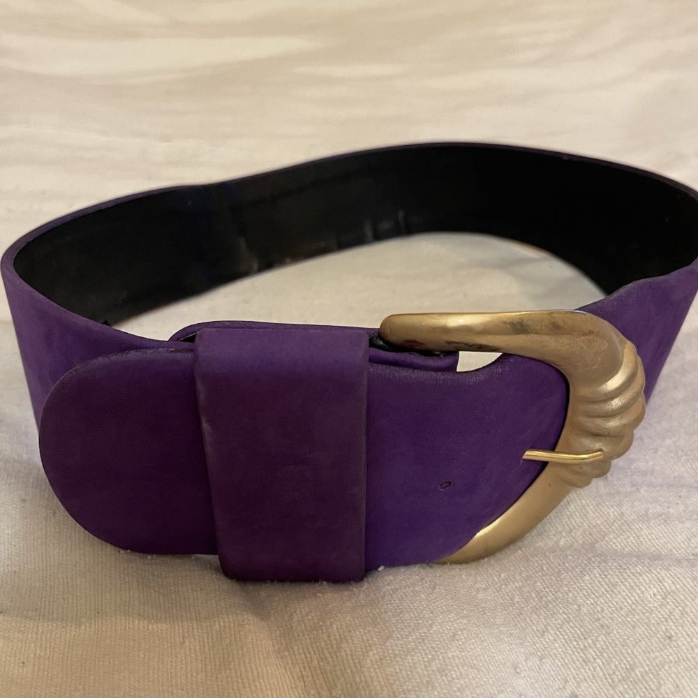 Toppettes A. Brod belt, purple, leather, size M, with gold brass buckle
